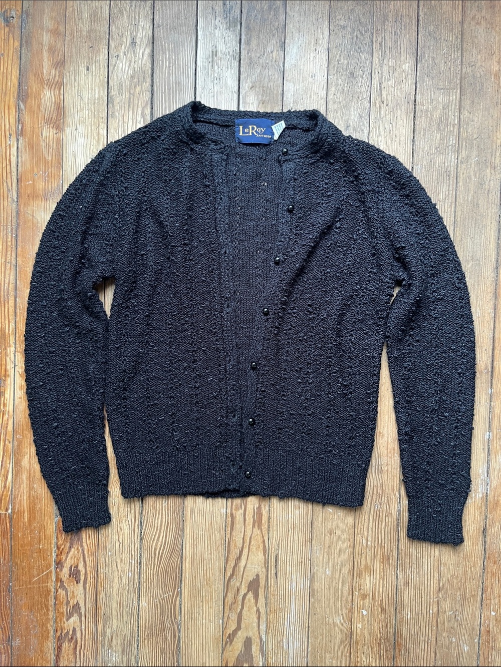 Vintage LeRoy Black Textured Button Cardigan